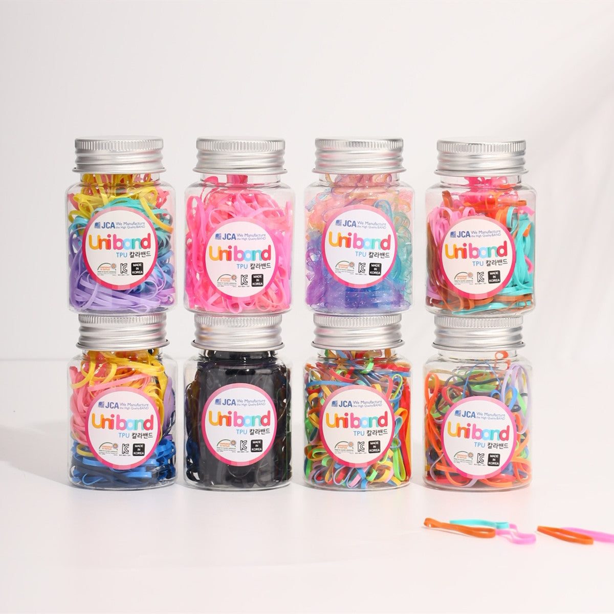 Korean Style Girls' Hair Accessories Set - Uniband Rubber and Leather Bands in Canned Packaging