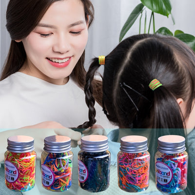 Korean Style Girls' Hair Accessories Set - Uniband Rubber and Leather Bands in Canned Packaging