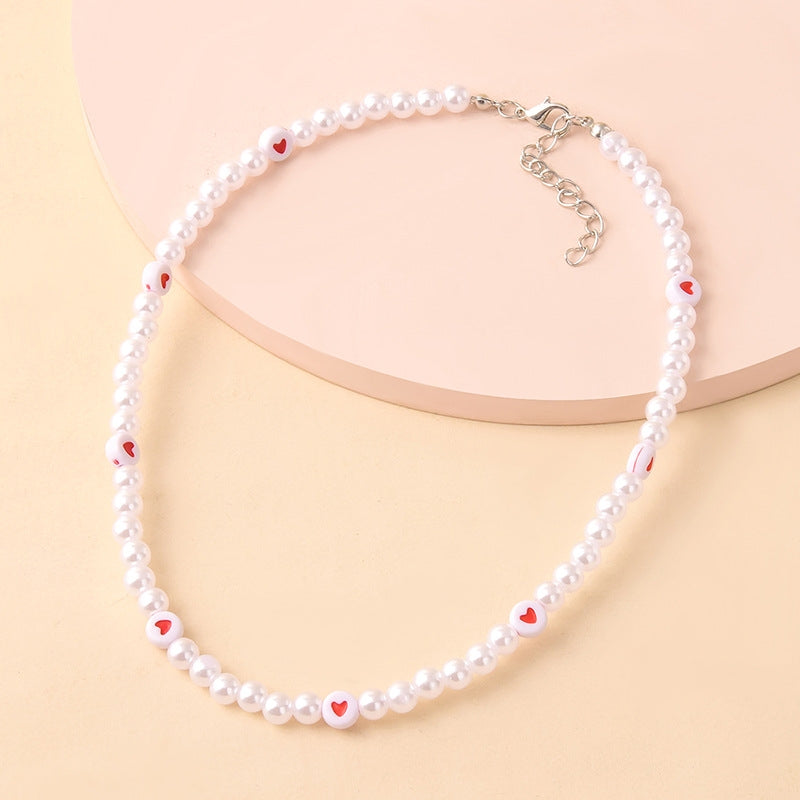 Korean Heart Shape Pearl Beaded Women's Necklace