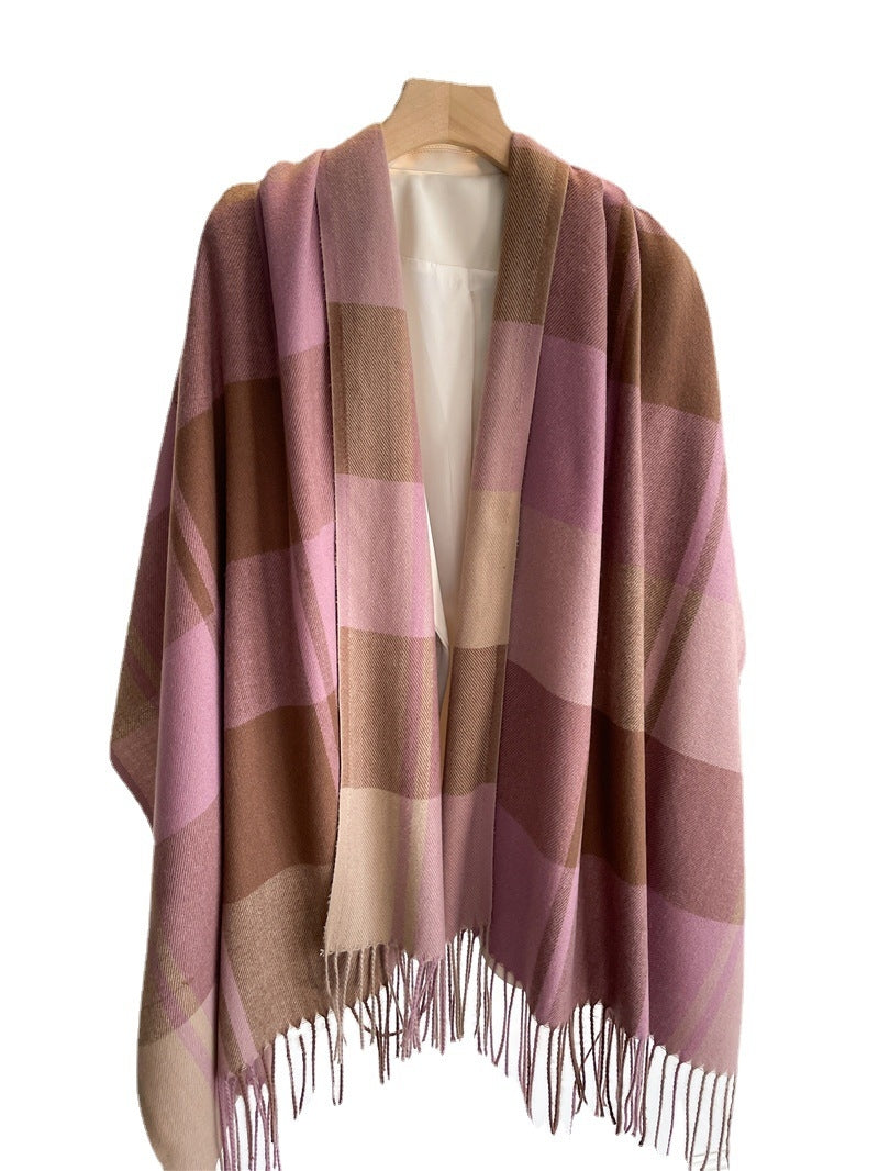 Korean Plaid Scarf Unisex Autumn Winter Warm Shawl Long Tassel Imitation Cashmere