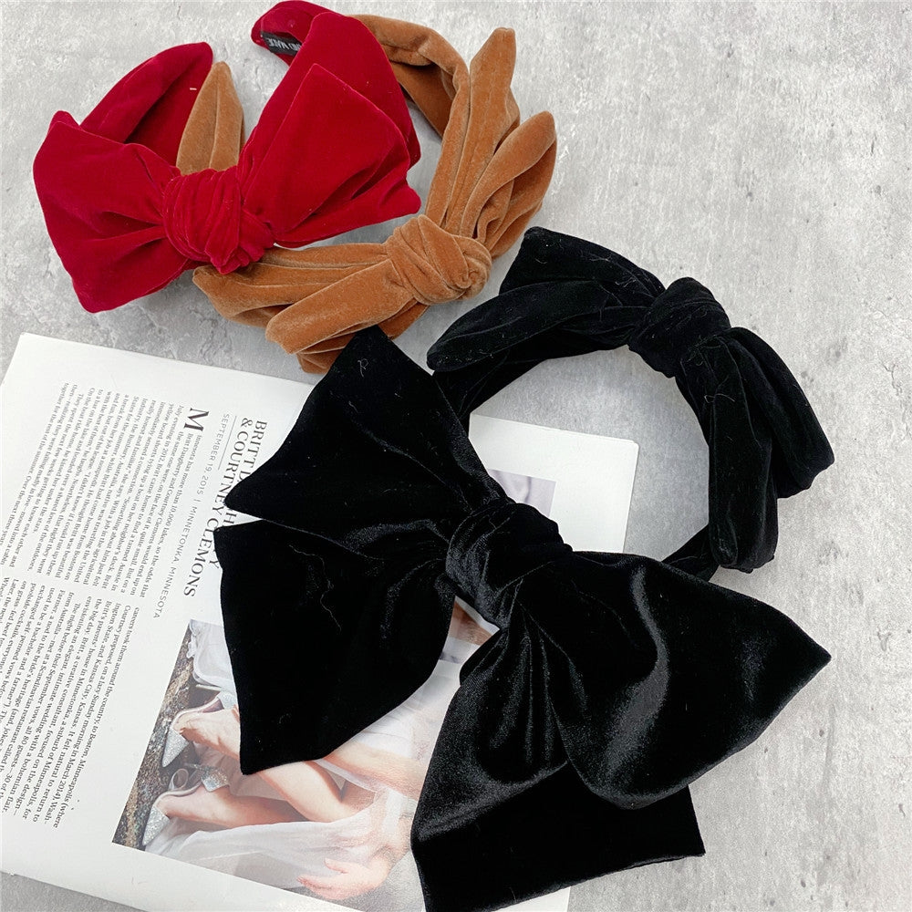 Korean Retro Black Velvet Double Bow Hair Band