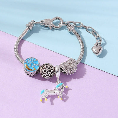 Korean Heart Pendant Alloy & Colorful Unicorn Children's Bracelet Set