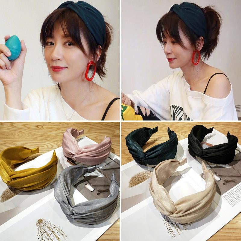 Korean Style Fabric Cross Wide Headband for Women