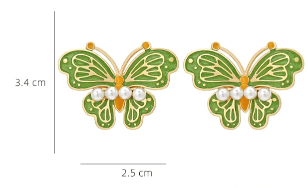 Butterfly Enamel Pearl Alloy Stud Earrings for Women