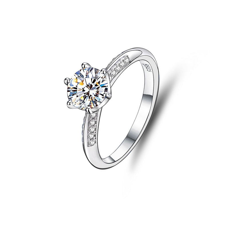 Classic Geometric Sterling Silver Moissanite Zircon Engagement Ring