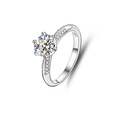 Classic Geometric Sterling Silver Moissanite Zircon Engagement Ring