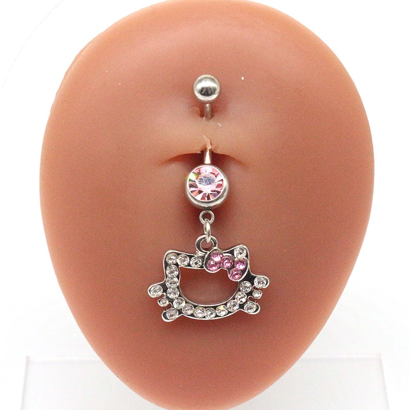 Elegant Butterfly & Crown Zircon Inlay Belly Ring Set - Stainless Steel & Gold Plated Jewelry