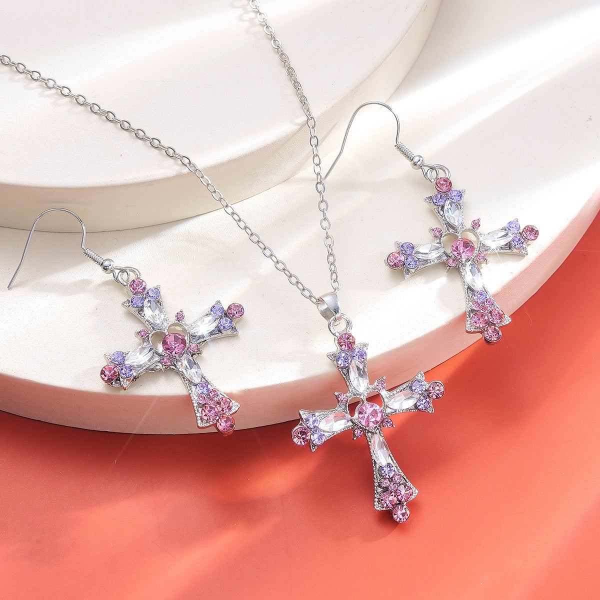 Bohemian Chic Cross Pendant Necklace and Earrings Set