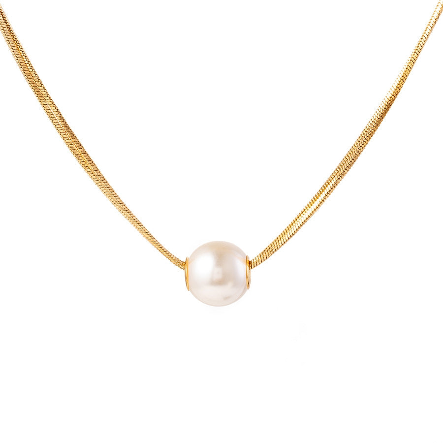 Geometric Imitation Pearl Titanium Steel Layered Necklace for Women