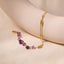 18k Gold Plated Geometric Metal Bracelet with Purple Natural Crystal Gravel