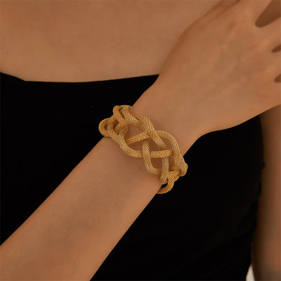 Geometric Metal Wide Bracelet - European & American Style Openwork Adjustable Women's Cuff