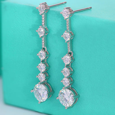 Geometric Sterling Silver Moissanite Tassel Drop Earrings for Women