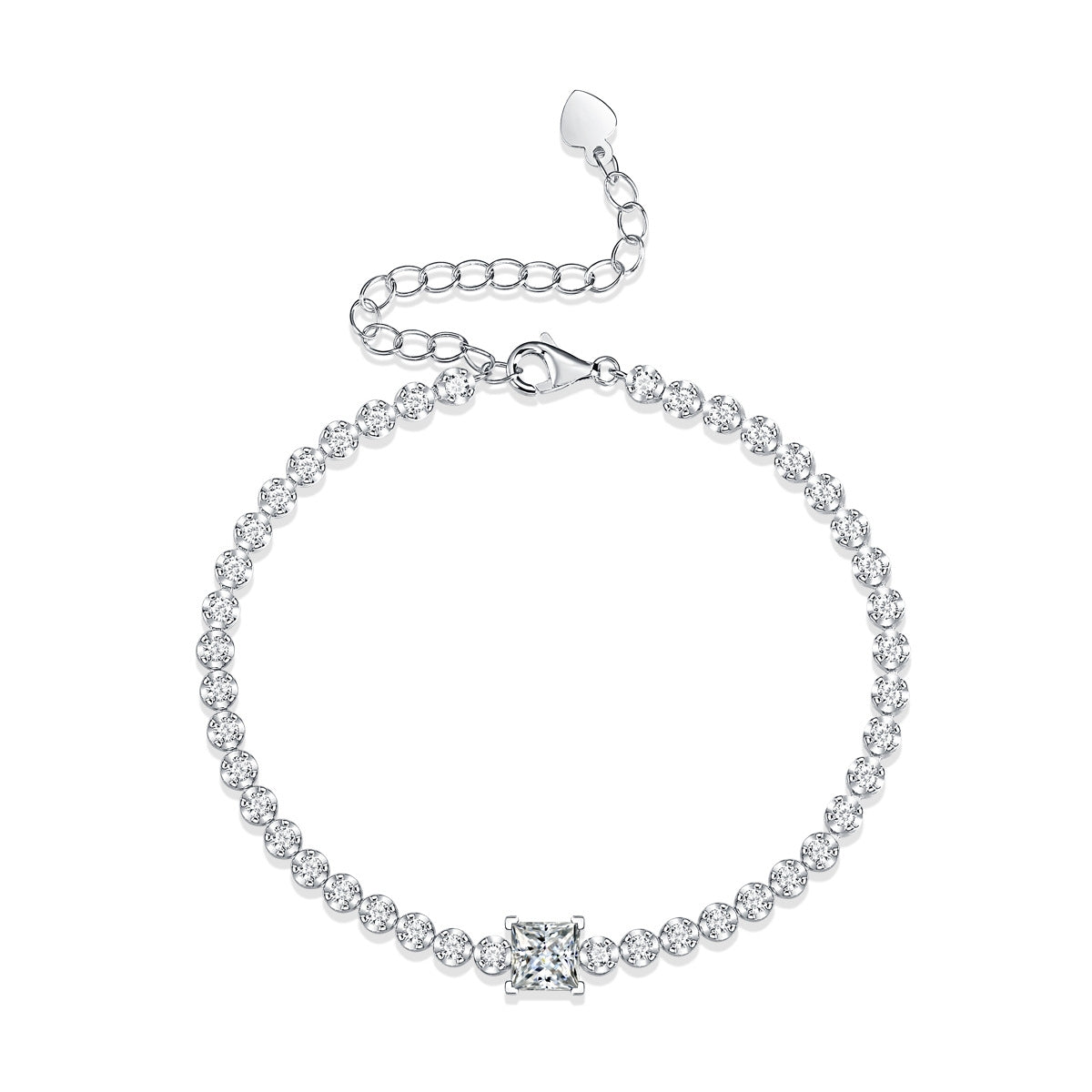 Geometric Moissanite Cube Sterling Silver Bracelet