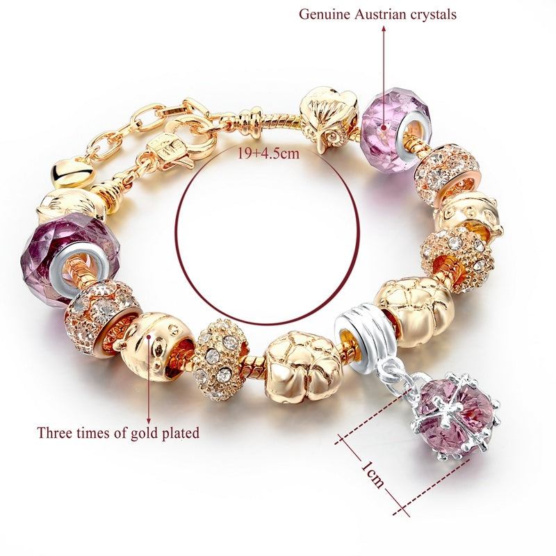 Modern Geometric Animal Crystal Alloy Women's Bracelet with Gold European Beads