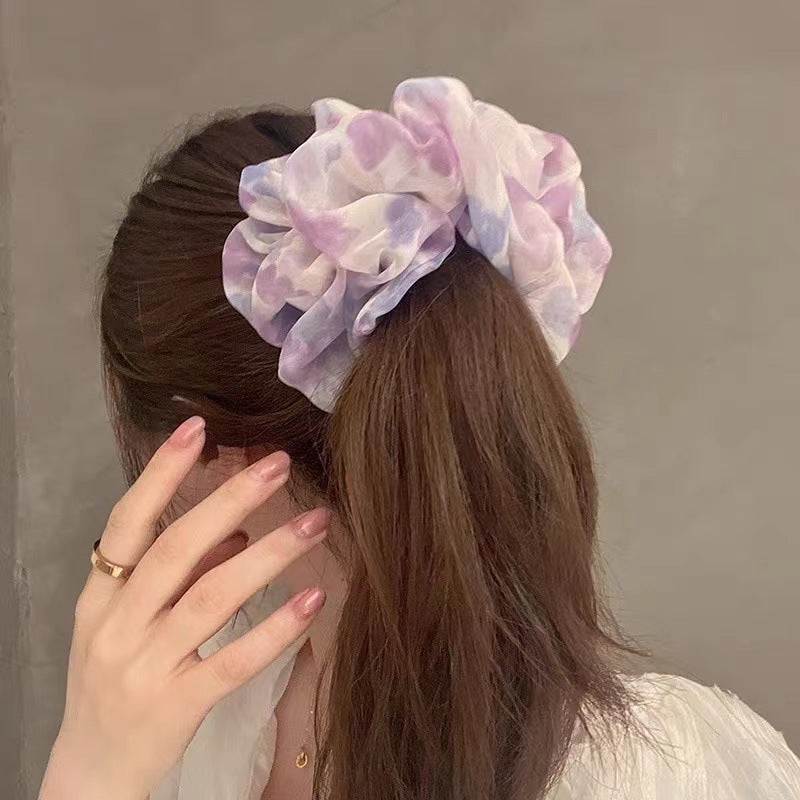 Floral Gauze & Tie-Dye Mesh Hair Scrunchie Set