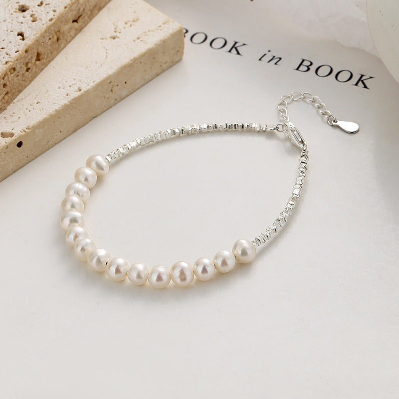 Elegant Pearl Sterling Silver Beaded Bracelet - Women's Luxury Design