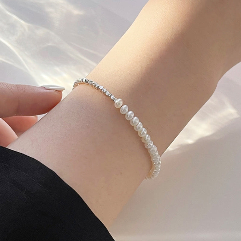 Elegant Pearl Sterling Silver Beaded Bracelet - Women's Luxury Design