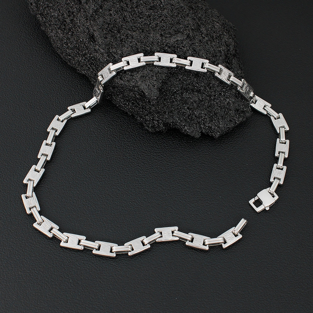 Lady Rectangle Stainless Steel Chain Bracelet and Necklace Set