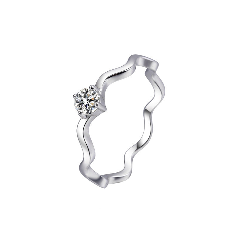 Romantic Waves Sterling Silver Moissanite Rings with High Carbon Diamond