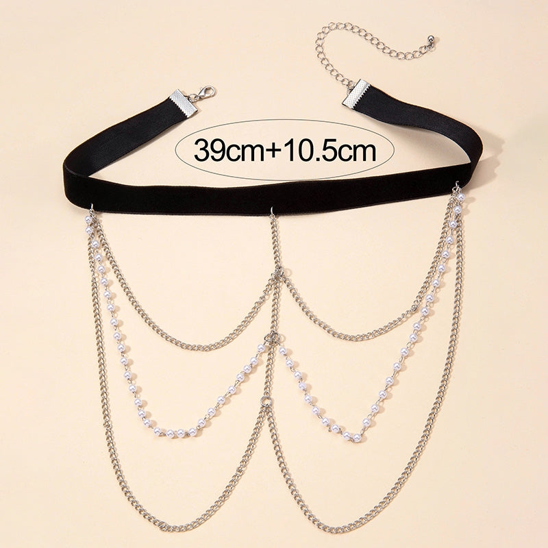 Elegant Geometric Pearl Multi-Layer Leg Chain Body Jewelry