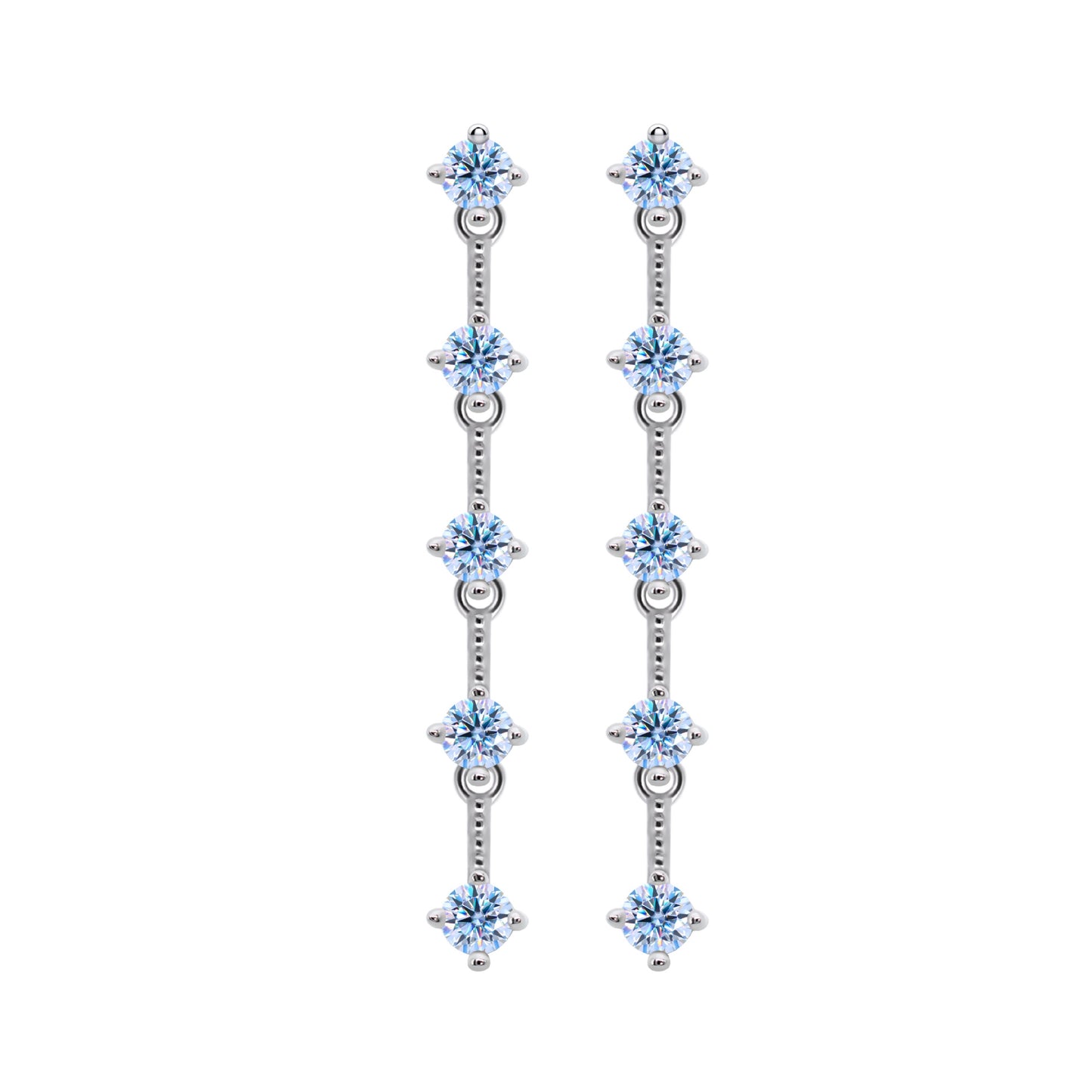 Shiny Geometric Sterling Silver Moissanite Tassel Drop Earrings