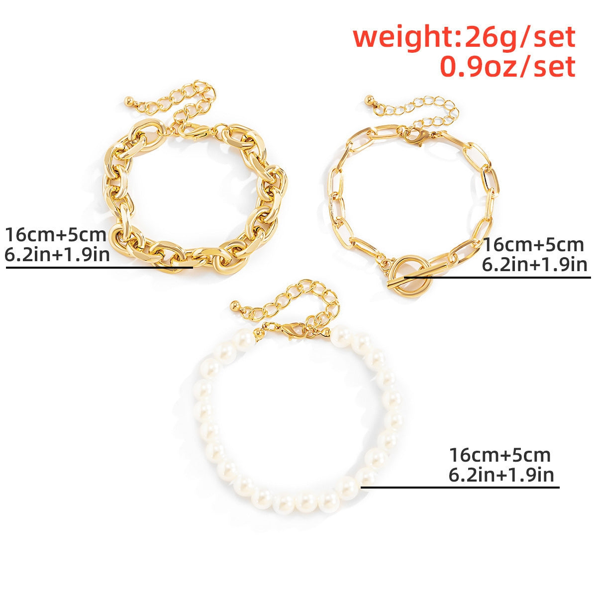 Elegant Baroque Imitation Pearl Beaded Bracelet Set with Metal Chain