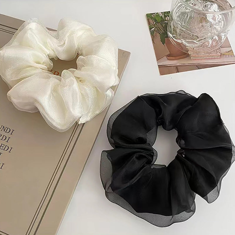 Elegant Solid Color Hair Tie Set - Mesh & Cloth Hair Accessories