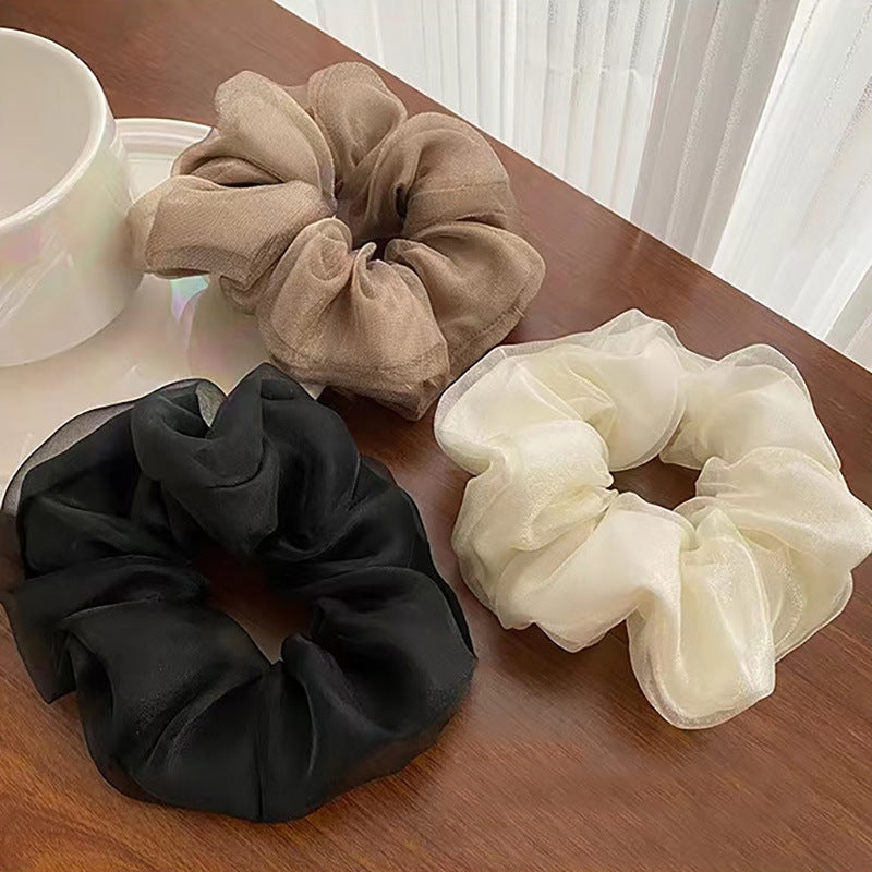 Elegant Solid Color Hair Tie Set - Mesh & Cloth Hair Accessories