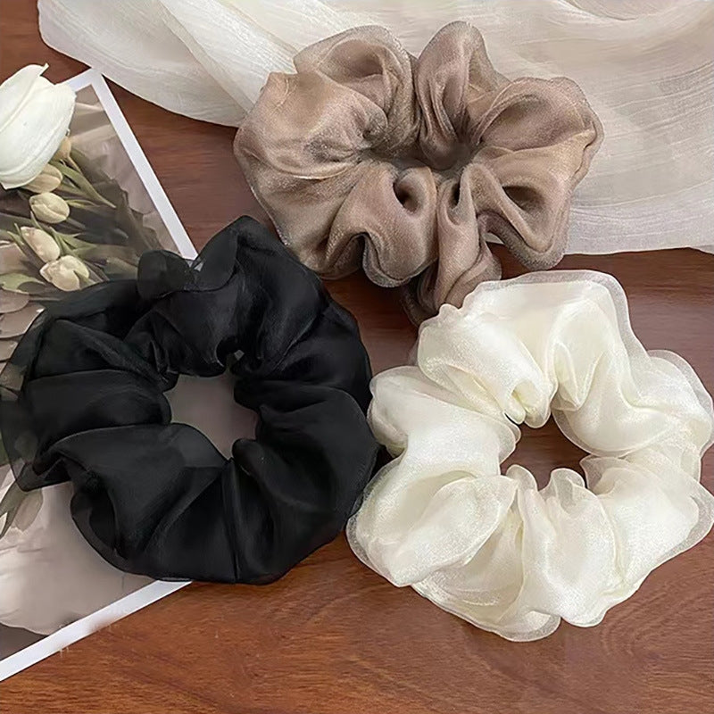 Elegant Solid Color Hair Tie Set - Mesh & Cloth Hair Accessories