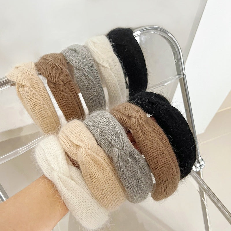 Solid Color Knit Hair Band - Cross Knot Plush Headband for Winter