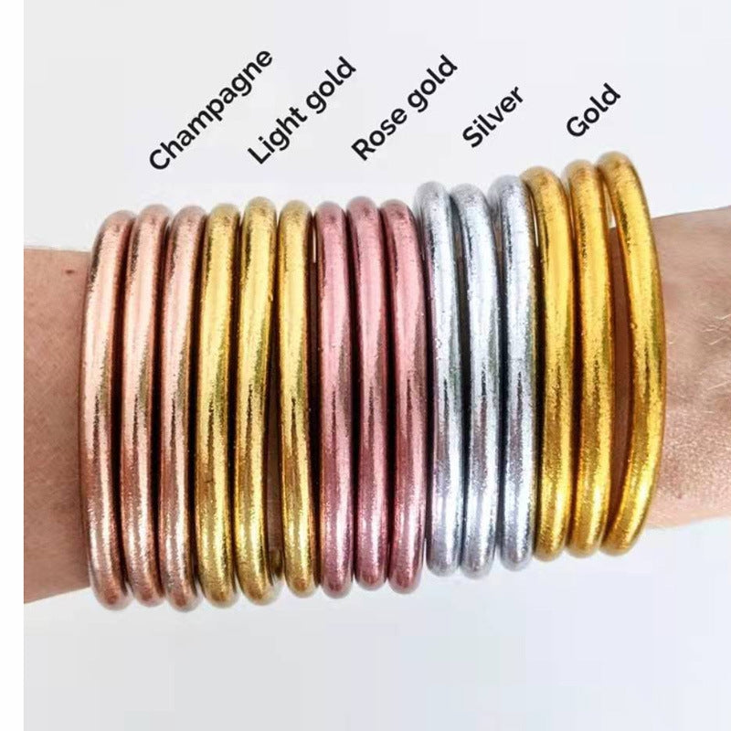 Elegant Gold Foil Silicone Women's Bangle Bracelet