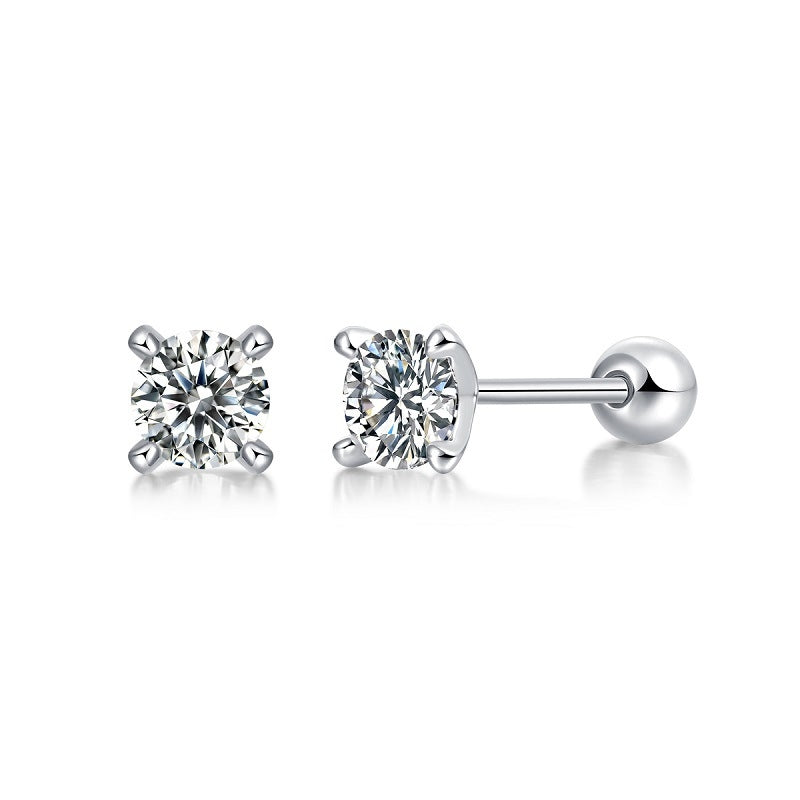 Solid Color Sterling Silver Moissanite Stud Earrings