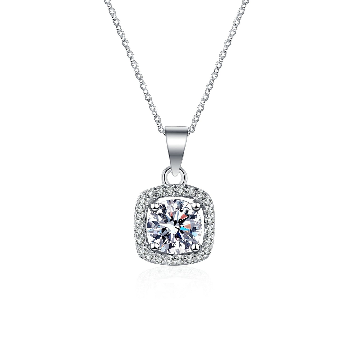 Sterling Silver Square Moissanite Zircon Pendant Necklace for Women