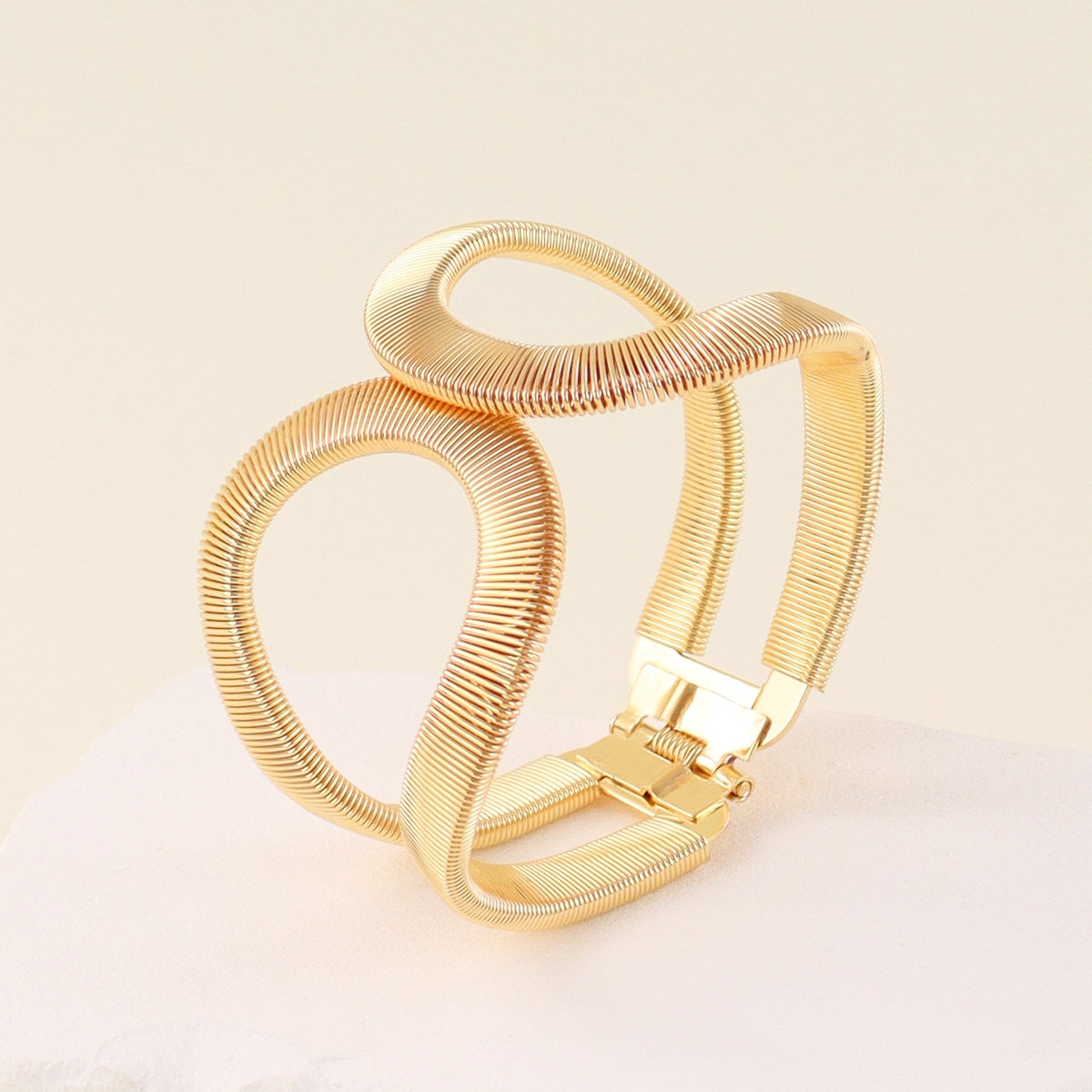 Geometric Iron Stoving Varnish Snake Design Gold Open Cuff Bracelet for Women