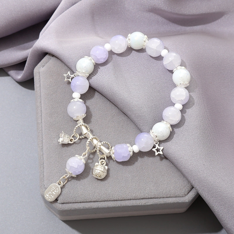 Lady Sweet Classic Pentagram Bell Crystal Alloy Moonstone Bracelets for Women