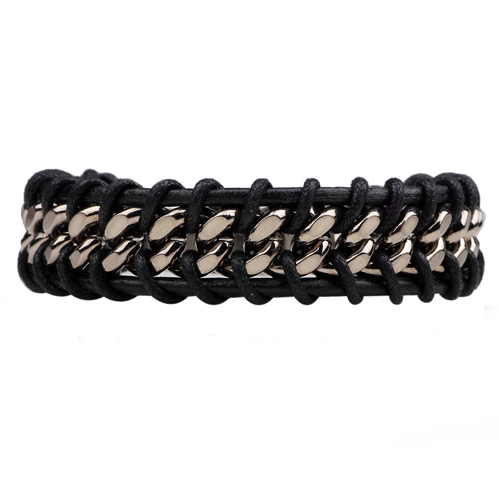 Men's Leather Alloy Chain Bracelet - Retro Fashion Jewelry