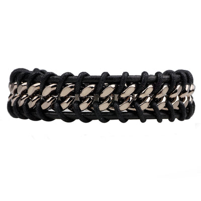 Men's Leather Alloy Chain Bracelet - Retro Fashion Jewelry