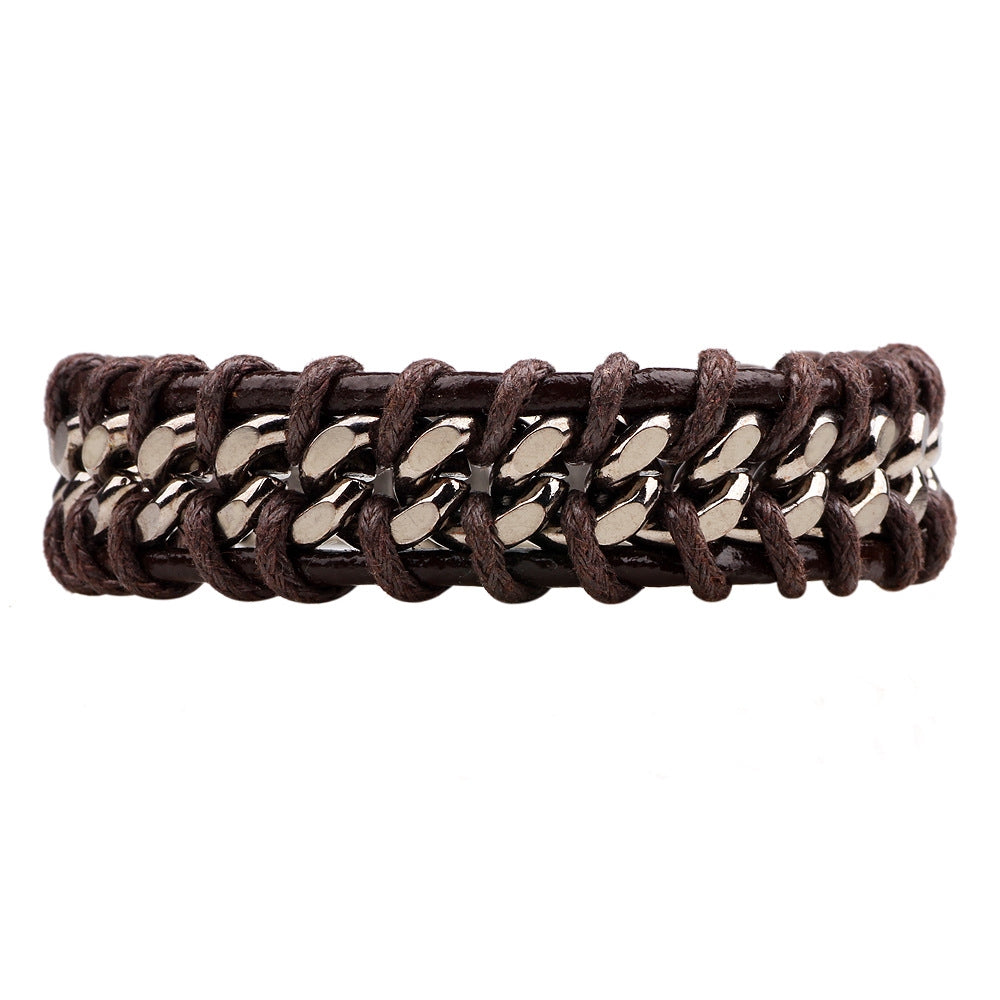 Men's Leather Alloy Chain Bracelet - Retro Fashion Jewelry