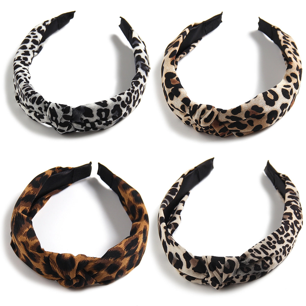 Leopard Print Wide-Brimmed Cross Knotted Retro Fabric Headband for Women