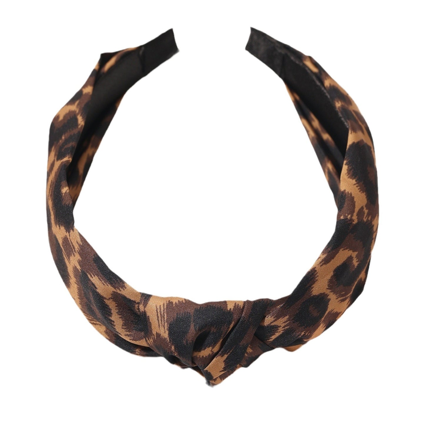 Leopard Print Wide-Brimmed Cross Knotted Retro Fabric Headband for Women