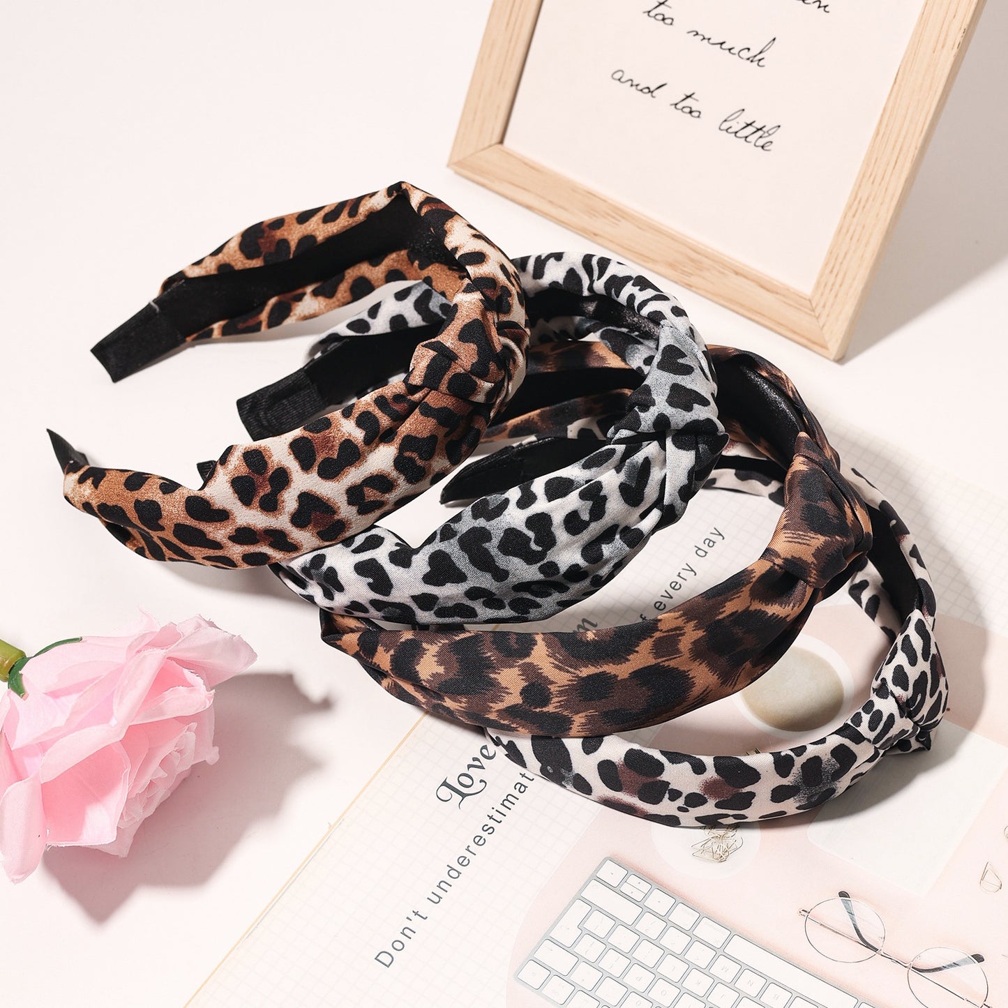 Leopard Print Wide-Brimmed Cross Knotted Retro Fabric Headband for Women