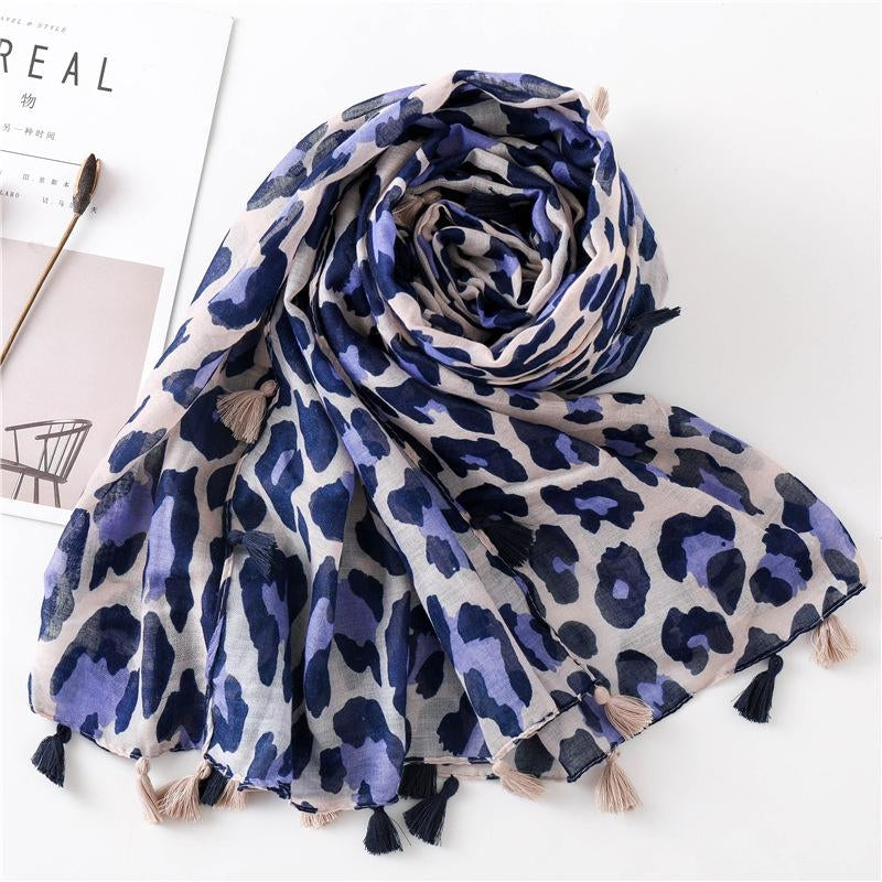 Leopard Print Cotton Linen Long Scarf Shawl