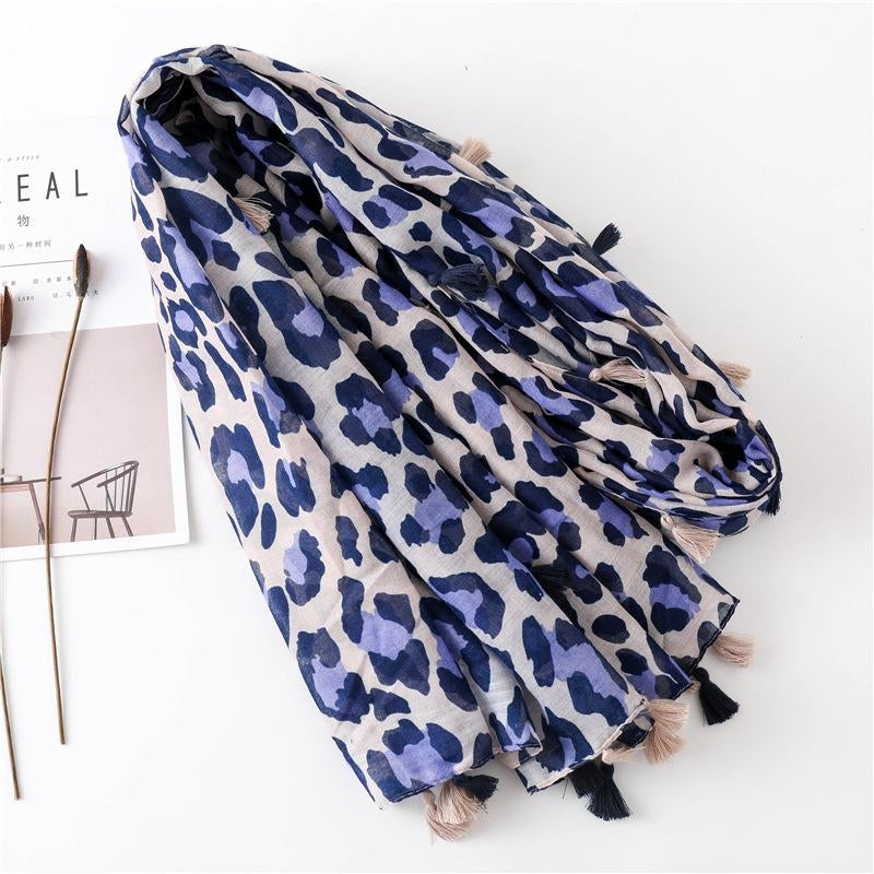 Leopard Print Cotton Linen Long Scarf Shawl