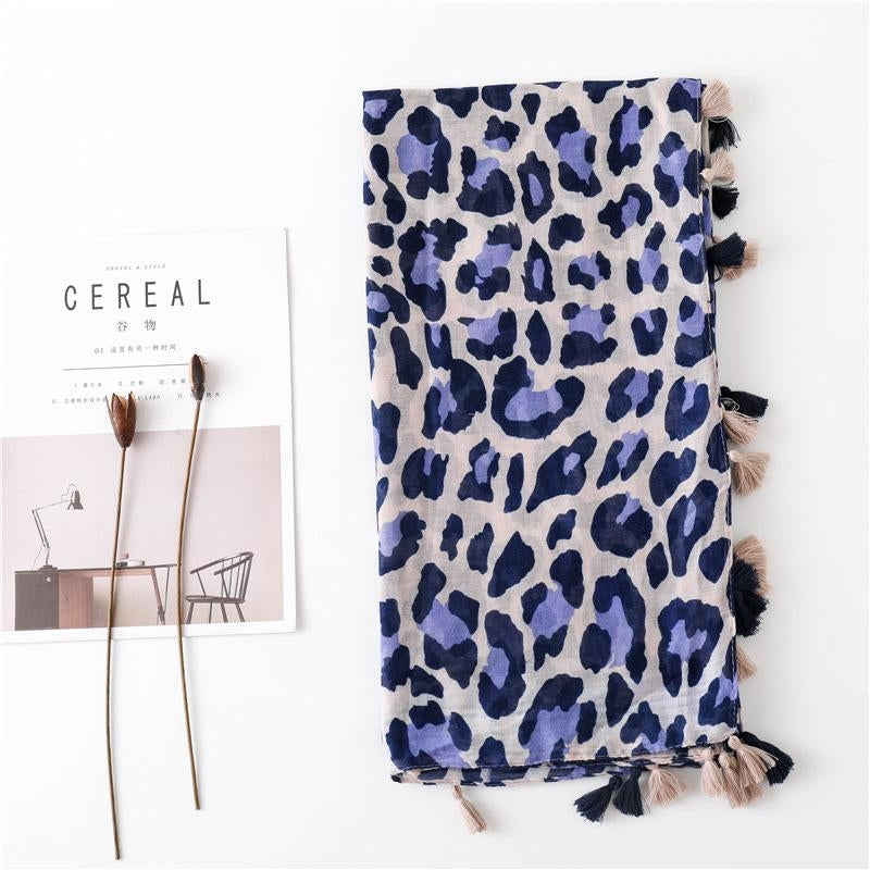 Leopard Print Cotton Linen Long Scarf Shawl