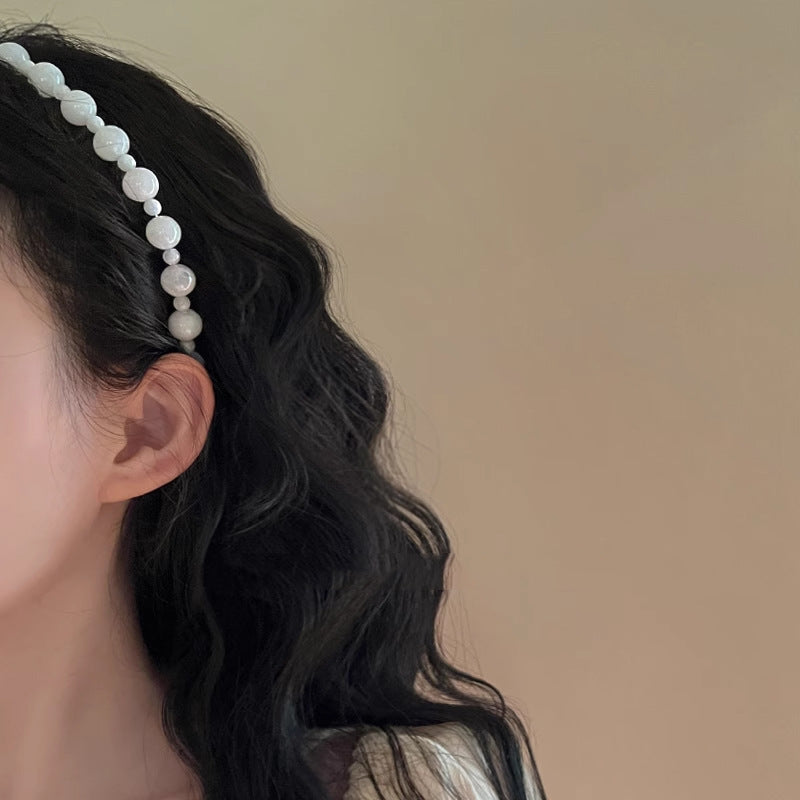 Bamboo Whisper Jade Green Beaded Hair Hoop - Elegant Niche Design Headband