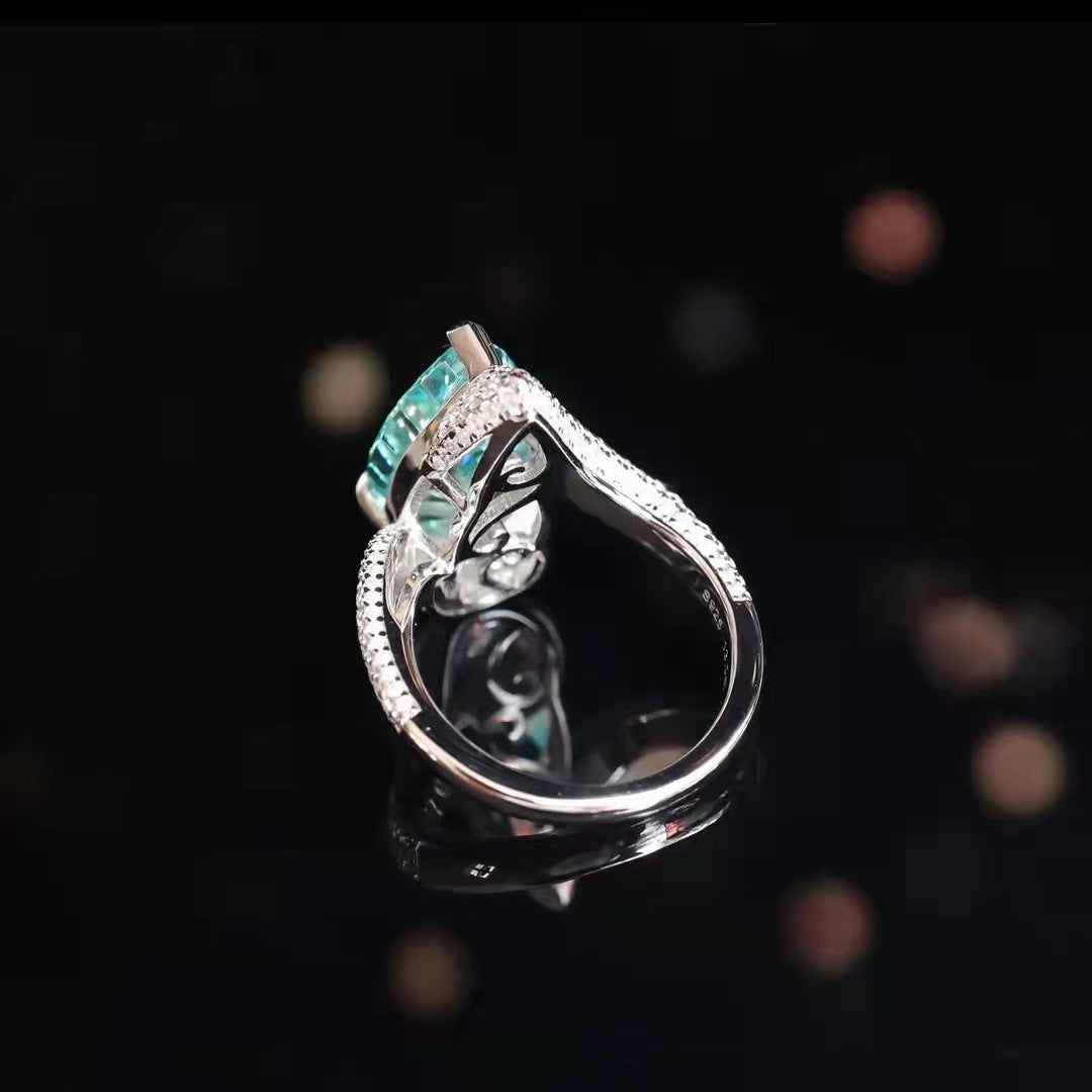 Simulated Paraiba Tourmaline Pear-Shaped Open Ring with Large Carat Colored Gemstones