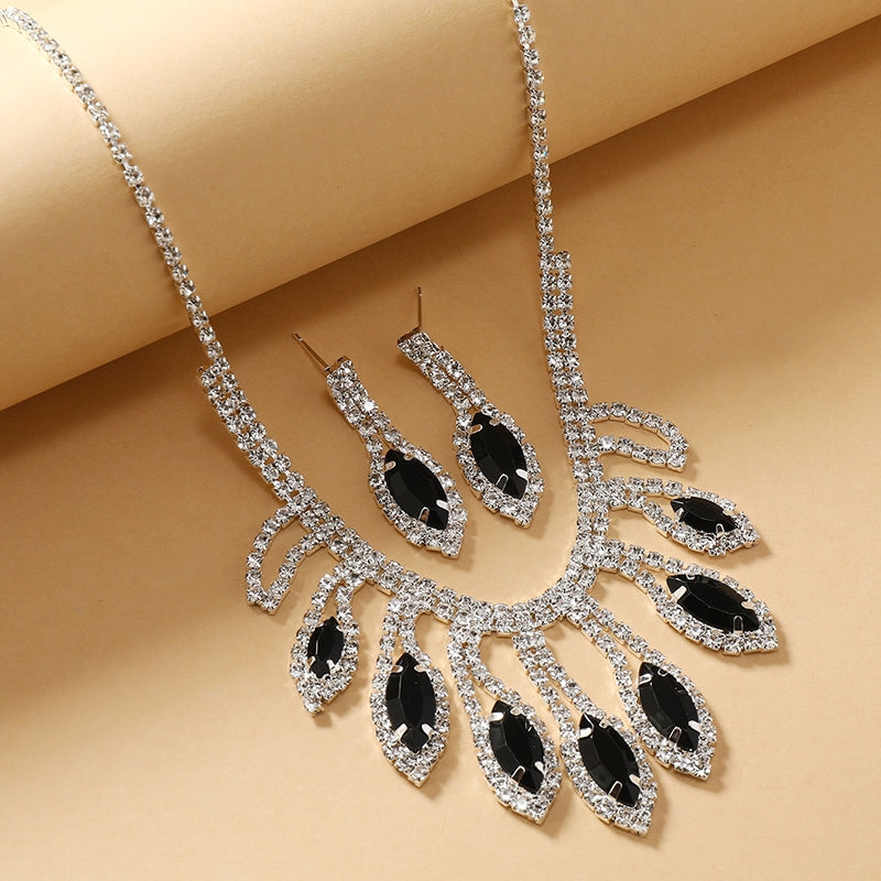 Luxurious Crystal Bridal Jewelry Set - Silver Plated Geometric Necklace and Earrings