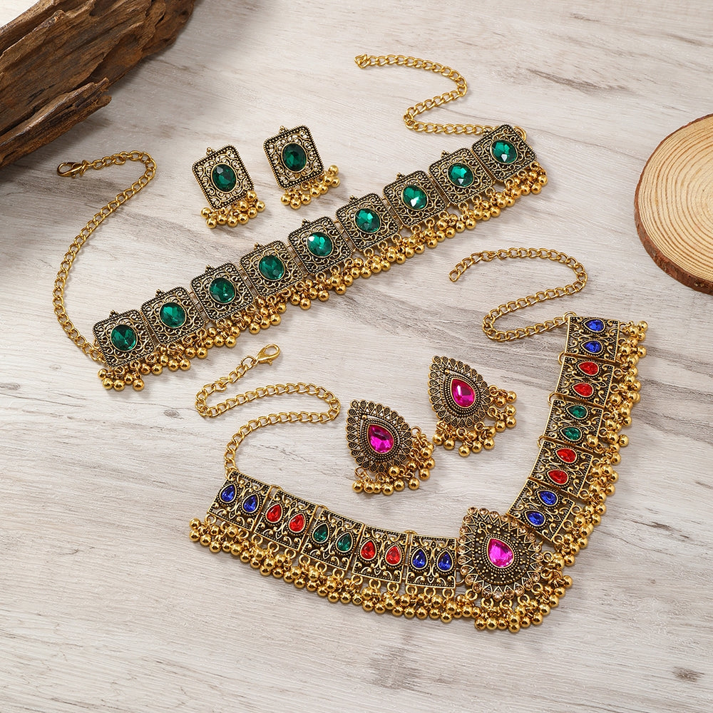 Luxurious Geometric Tassel Rhinestone Gold Plated Jewelry Set for Women