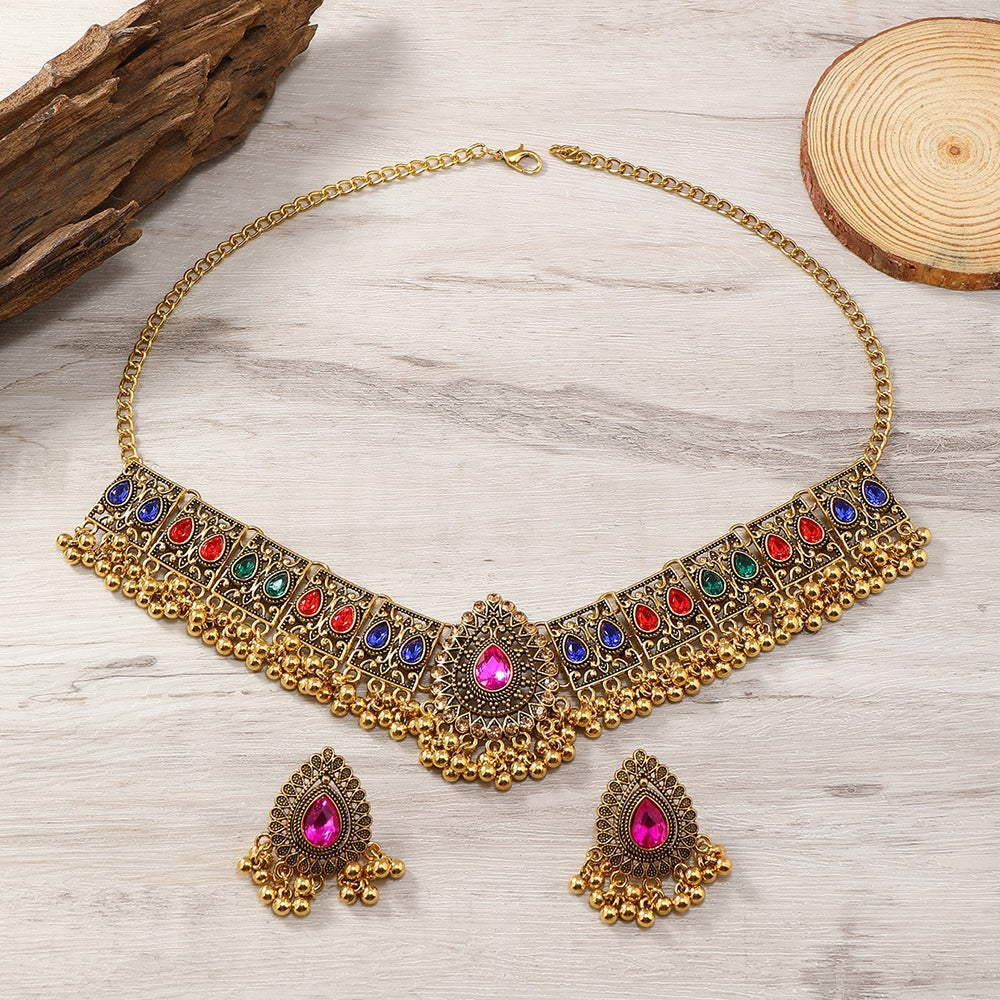 Luxurious Geometric Tassel Rhinestone Gold Plated Jewelry Set for Women