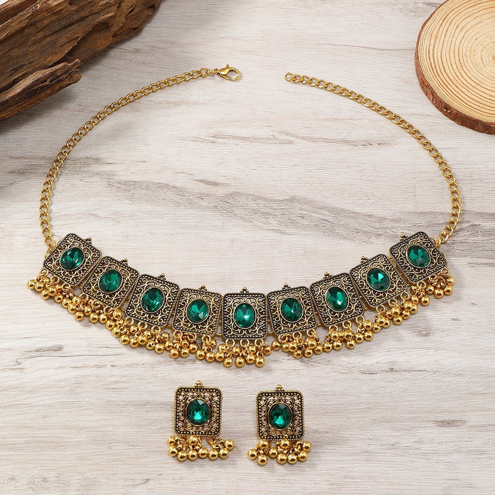 Luxurious Geometric Tassel Rhinestone Gold Plated Jewelry Set for Women